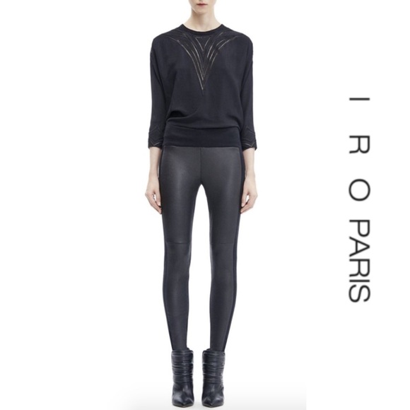 NWOT {IRO} ‘Ilyes’ Lamb Leather Ponte Leggings — in black, sz large - Picture 1 of 8